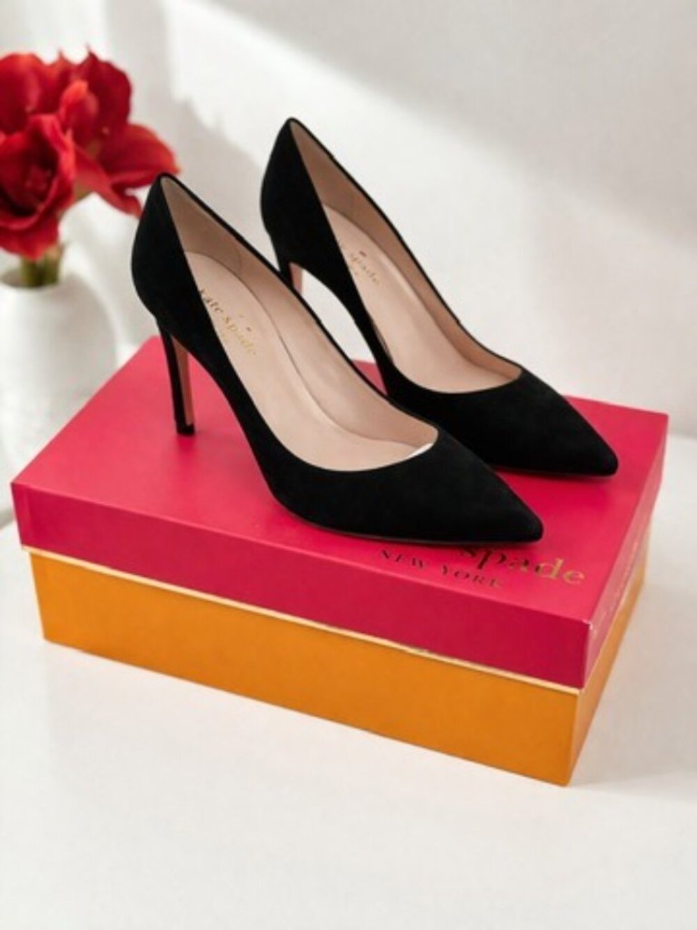 Kate Spade New York Black Suede Pointed Toe Pumps - Size 8.5B- Classic Stiletto